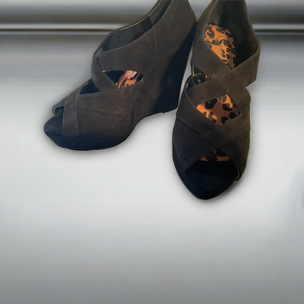 Jessica Simpson Meek Black Wedge Suede Shoes 7.5 - Picture 5 of 8